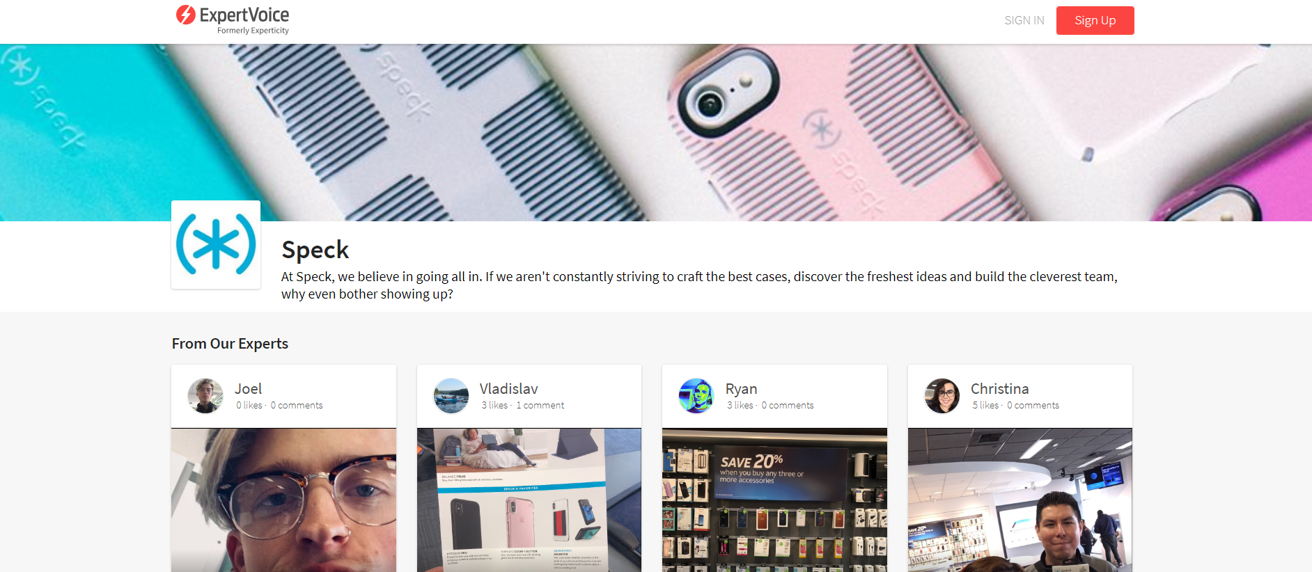 Brand Page on ExpertVoice