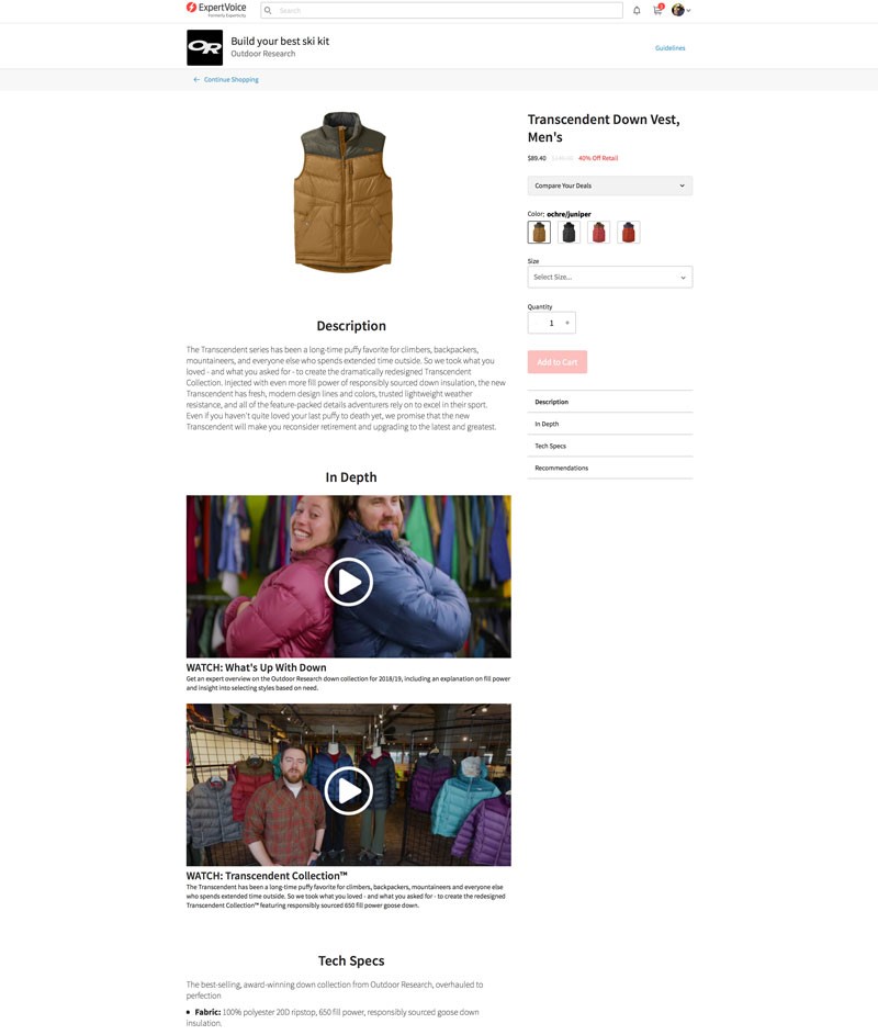Expertvoice content being displayed on product display pages